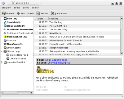 Liferea in action Liferea in action