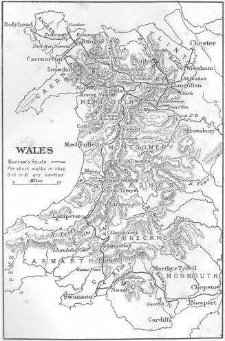 Map of Wales showing Borrow&rsquo;s route