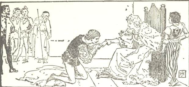 Decorative graphic of young man kissing the princess&rsquo;
hand
